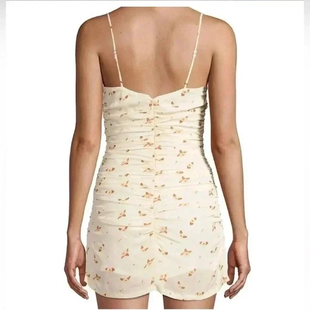 We Wore What Women's Medium Yellow Ronnie Sleeveless Mini Dress Ruched Floral Sm - Picture 8 of 11
